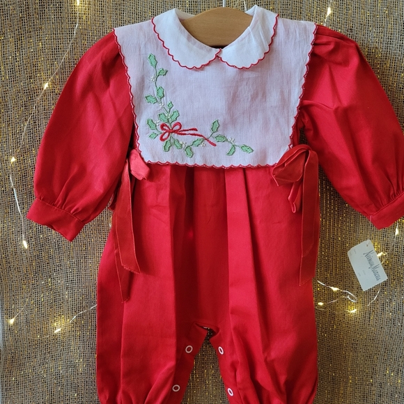 Vintage Nieman Marcus Lione Itsy Bitsy, inc. Red Holiday Romper 3months - Picture 2 of 5
